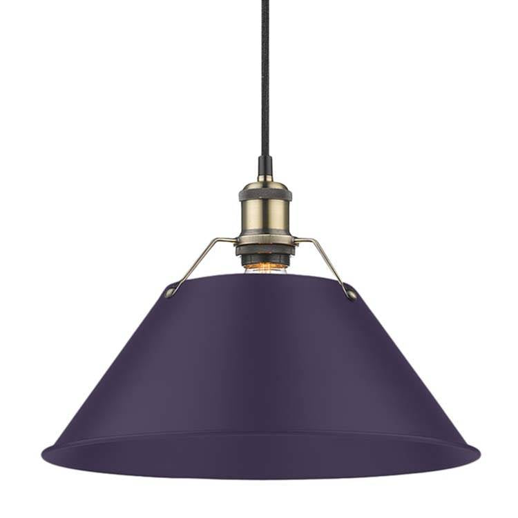 Golden Lighting 3306-L AB-EP Aged Brass Yep By Golden Lighting Orwell 1-light 14in Pendant In Aged Brass And Exotic Purple Shade Image 1
