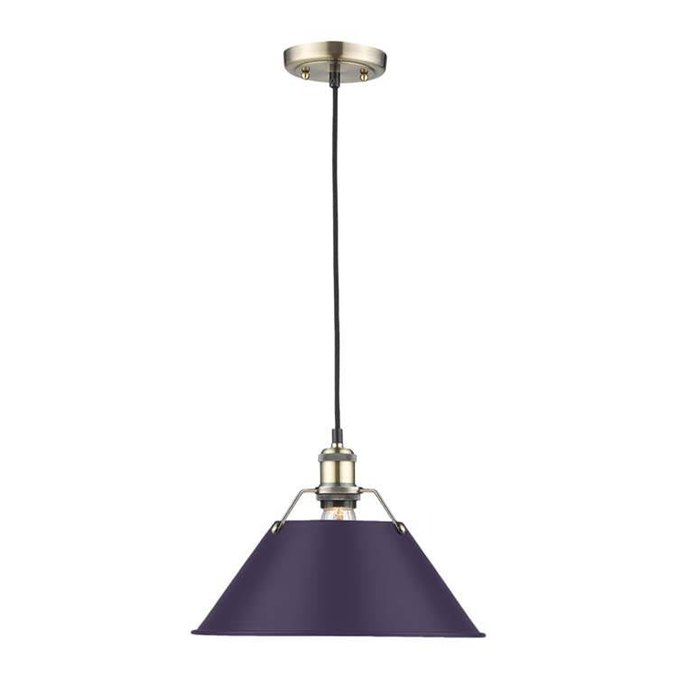 Golden Lighting Orwell Yep By Golden Lighting Orwell 1-light 14in Pendant In Aged Brass And Exotic Purple Shade