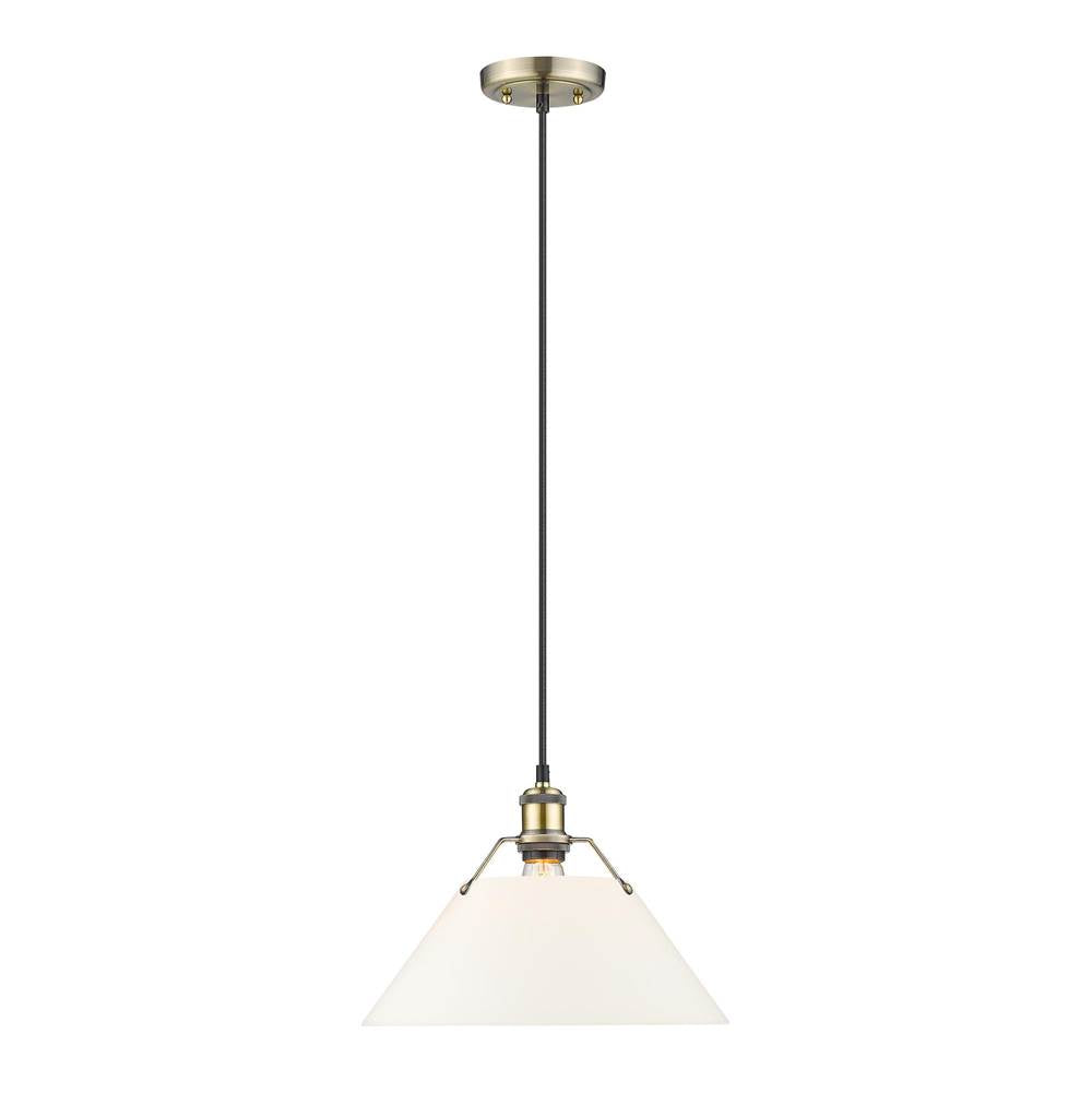 Golden Lighting 3306-L AB-OP Aged Brass Yep By Golden Lighting Orwell 1-light 14in Pendant In Aged Brass And Opal Glass Image 1