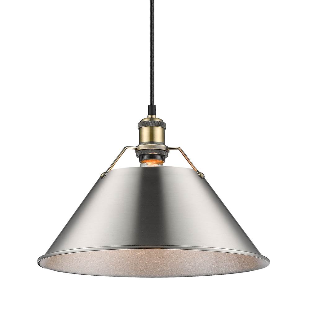Golden Lighting Orwell Yep By Golden Lighting Orwell 1-light 14in Pendant In Aged Brass And Pewter Shade