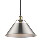 Golden Lighting Orwell Yep By Golden Lighting Orwell 1-light 14in Pendant In Aged Brass And Pewter Shade