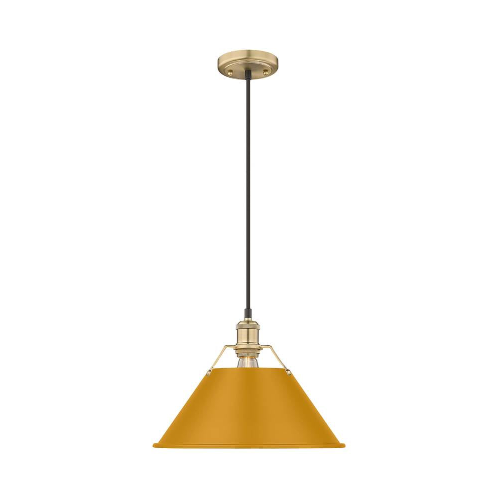 Golden Lighting Orwell Yep By Golden Lighting Orwell 1-light 14in Pendant In Aged Brass And Auric Yellow Shade