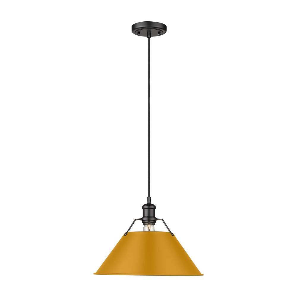 Golden Lighting Orwell Yep By Golden Lighting Orwell 1-light 14in Pendant In Aged Brass And Auric Yellow Shade
