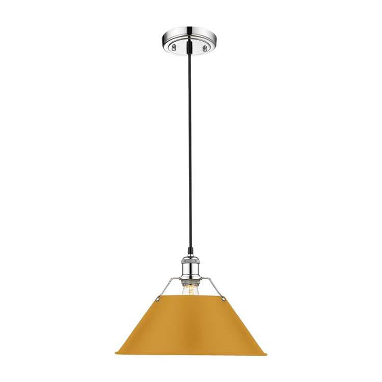 Golden Lighting Orwell Yep By Golden Lighting Orwell 1-light 14in Pendant In Aged Brass And Auric Yellow Shade