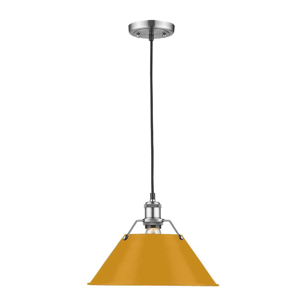 Golden Lighting Orwell Yep By Golden Lighting Orwell 1-light 14in Pendant In Aged Brass And Auric Yellow Shade