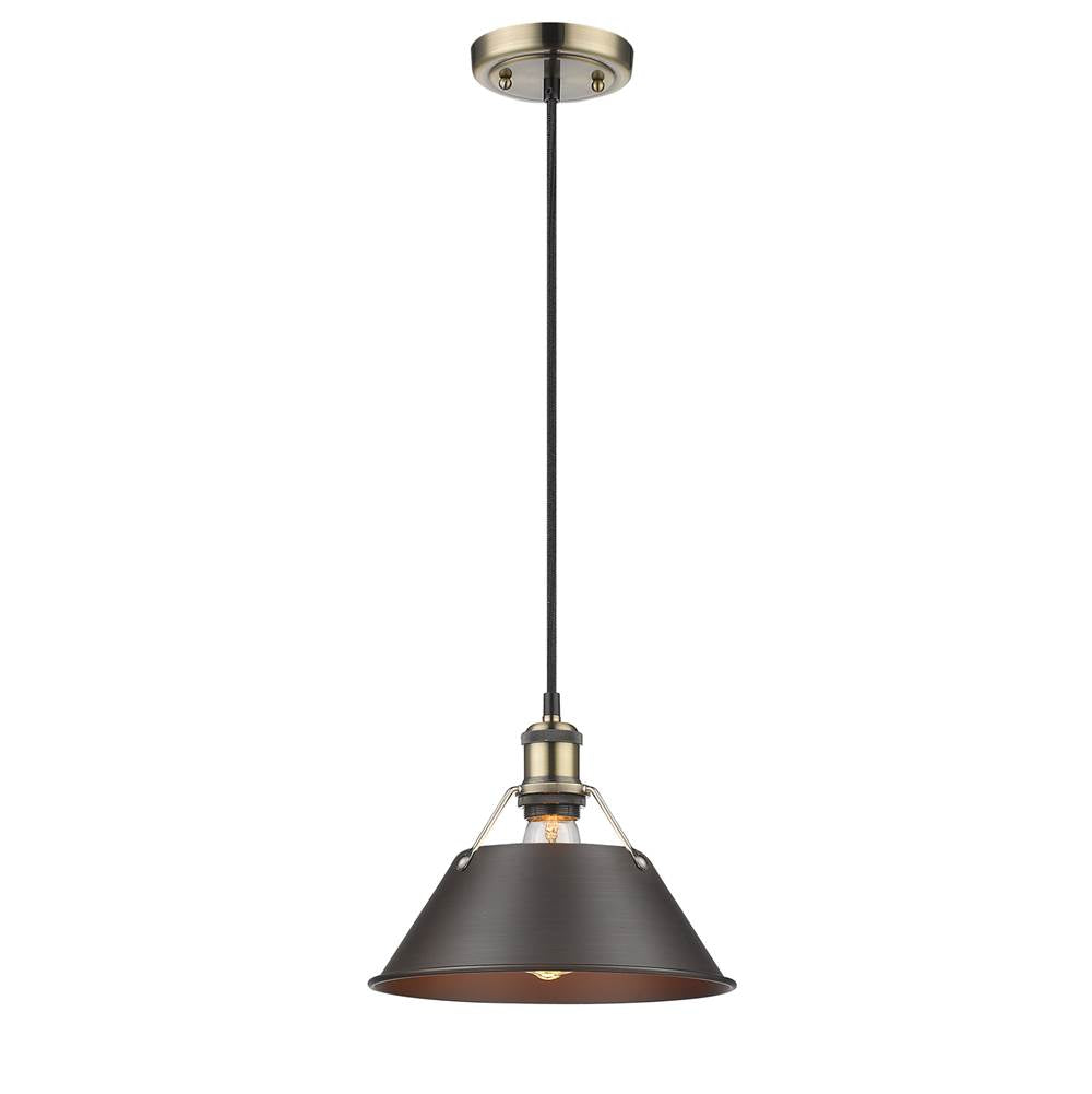Golden Lighting Orwell Yep By Golden Lighting Orwell 1-light 10in Pendant In Aged Brass And Rubbed Bronze Shade