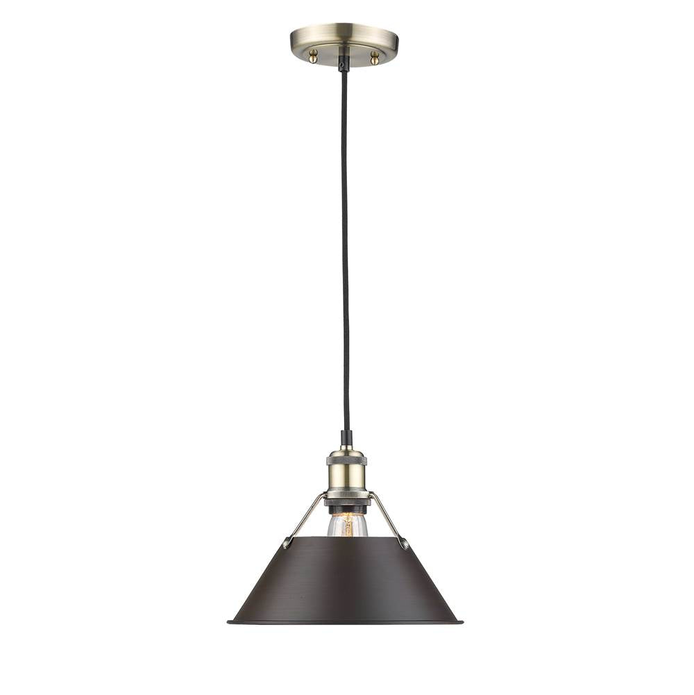 Golden Lighting 3306-M AB-RBZ Aged Brass Yep By Golden Lighting Orwell 1-light 10in Pendant In Aged Brass And Rubbed Bronze Shade Image 1