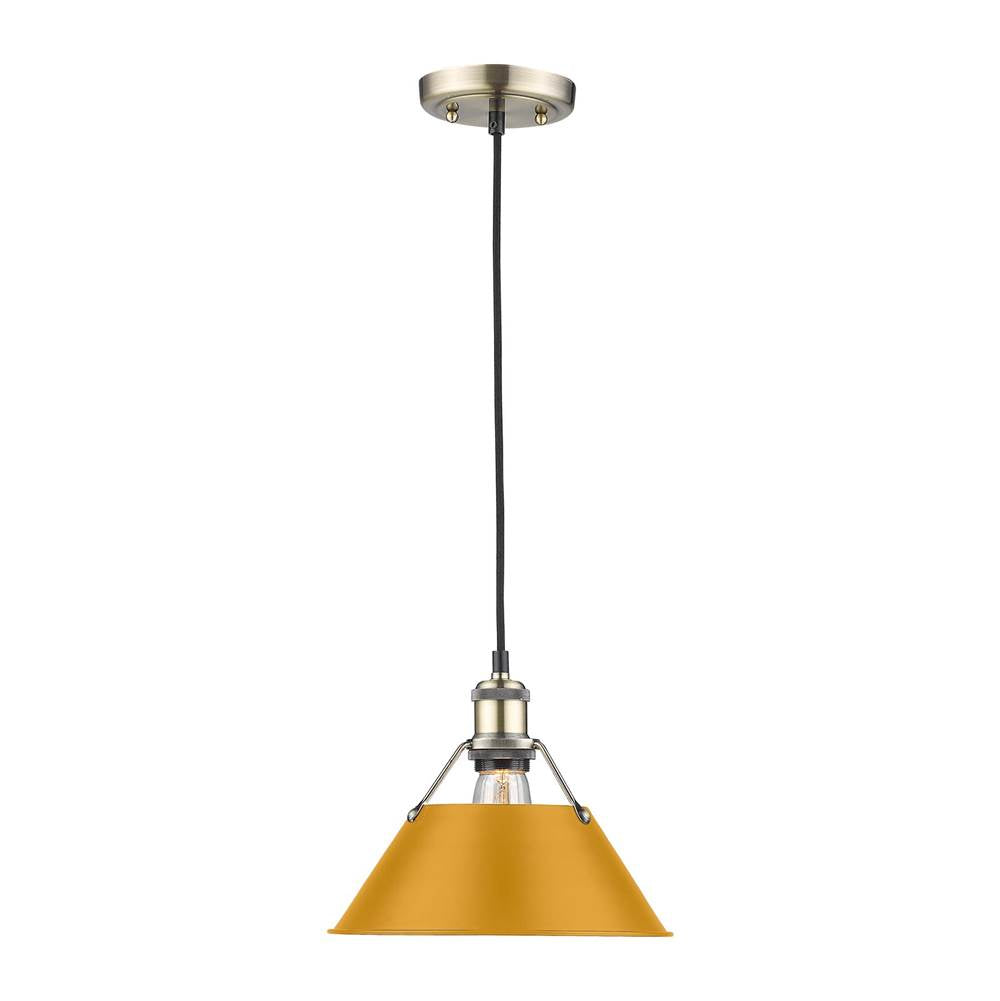 Golden Lighting Orwell Yep By Golden Lighting Orwell 1-light 10in Pendant In Aged Brass And Auric Yellow Shade