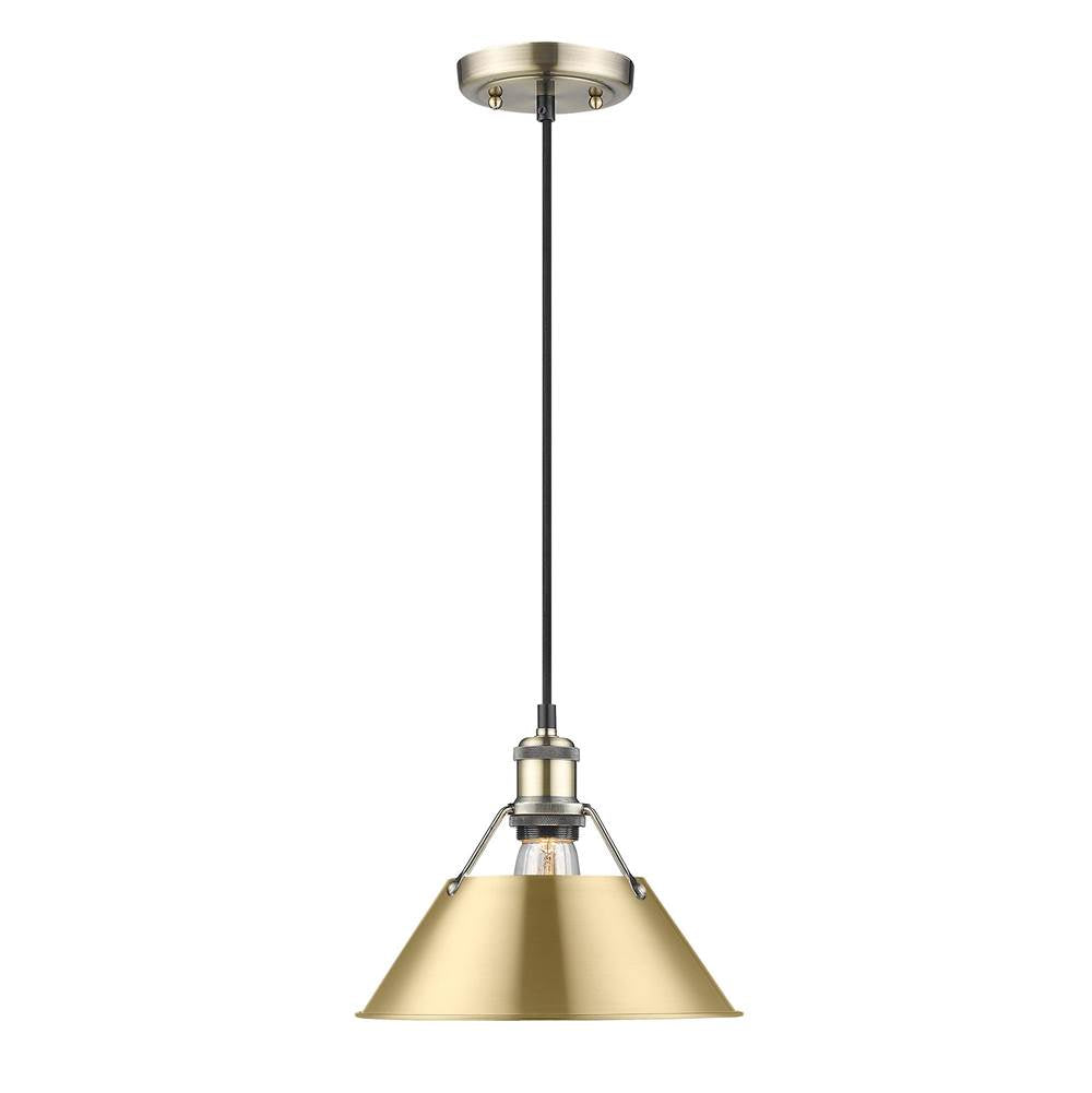 Golden Lighting 3306-M AB-BCB Aged Brass Yep By Golden Lighting Orwell 1-light 10in Pendant In Aged Brass And Brushed Champagne Brass Shade Image 1
