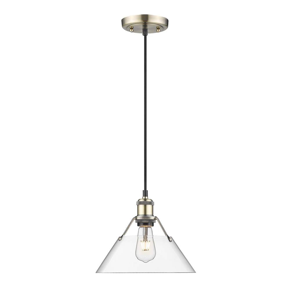 Golden Lighting 3306-M AB-CLR Aged Brass Yep By Golden Lighting Orwell 1-light 10in Pendant In Aged Brass And Clear Glass Image 1