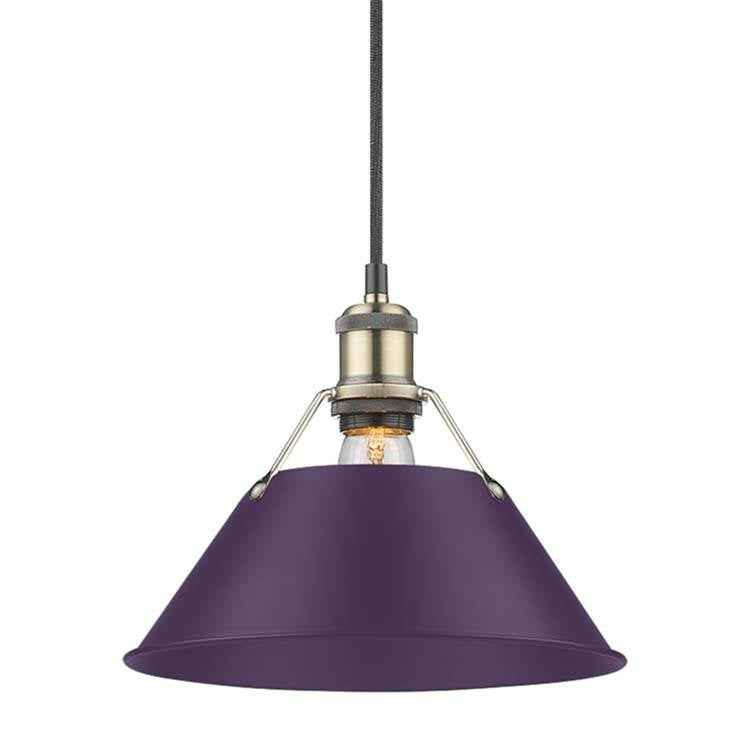 Golden Lighting 3306-M AB-EP Aged Brass Yep By Golden Lighting Orwell 1-light 10in Pendant In Aged Brass And Exotic Purple Shade Image 1