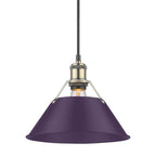 Golden Lighting 3306-M AB-EP Aged Brass Yep By Golden Lighting Orwell 1-light 10in Pendant In Aged Brass And Exotic Purple Shade Image 1