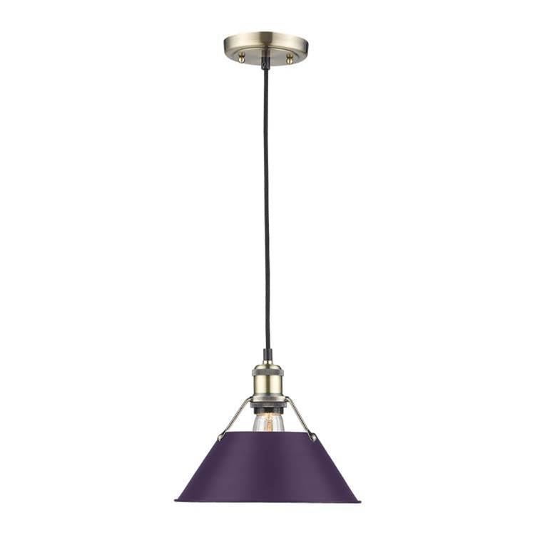 Golden Lighting Orwell Yep By Golden Lighting Orwell 1-light 10in Pendant In Aged Brass And Exotic Purple Shade