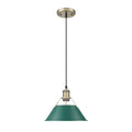 Golden Lighting 3306-M AB-GN Aged Brass Yep By Golden Lighting Orwell 1-light 10in Pendant In Aged Brass And Pine Green Shade Image 1