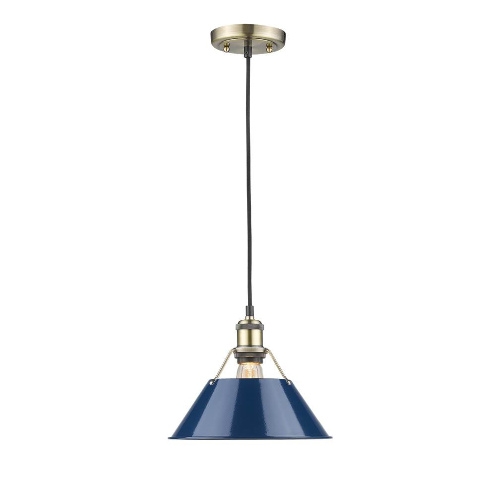 Golden Lighting 3306-M AB-NVY Aged Brass Yep By Golden Lighting Orwell 1-light 10in Pendant In Aged Brass And Navy Blue Shade Image 1