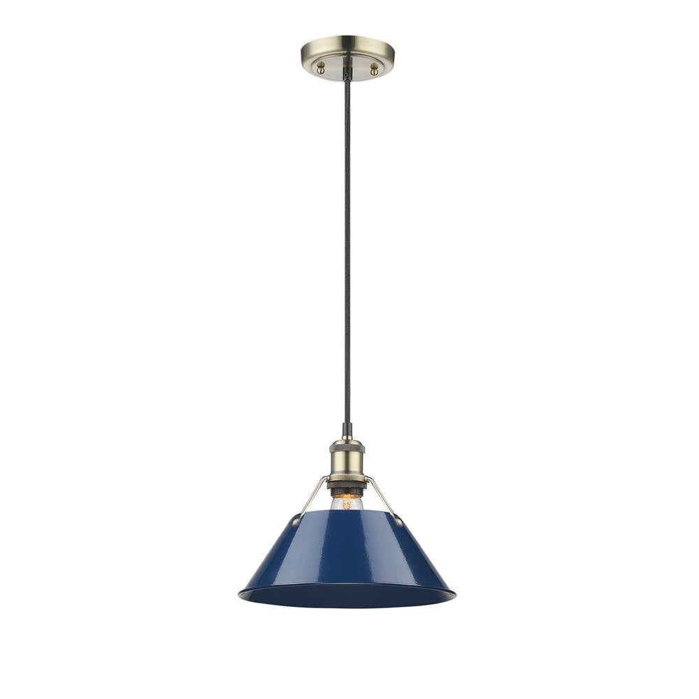 Golden Lighting Orwell Yep By Golden Lighting Orwell 1-light 10in Pendant In Aged Brass And Navy Blue Shade