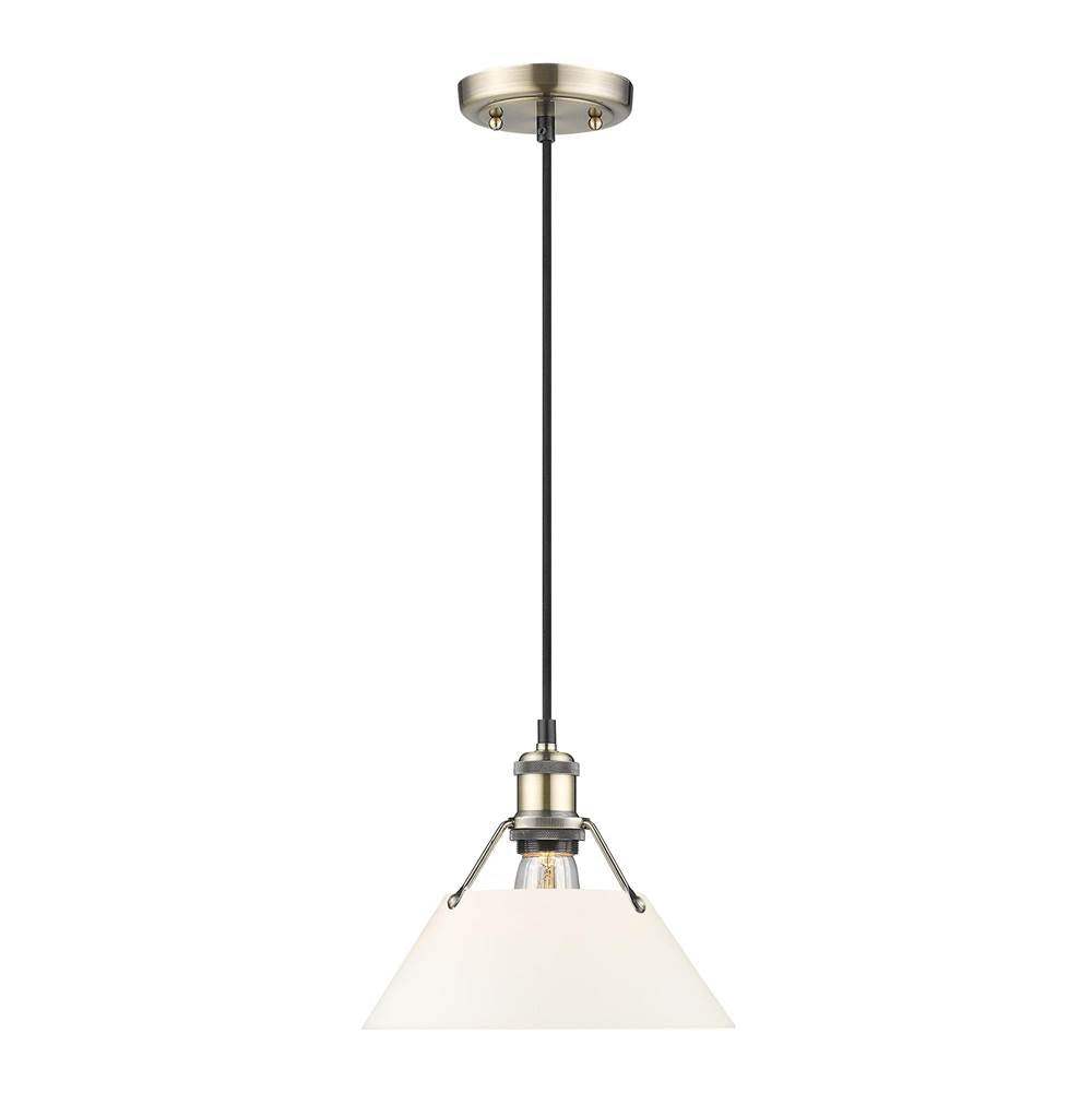 Golden Lighting 3306-M AB-OP Aged Brass Yep By Golden Lighting Orwell 1-light 10in Pendant In Aged Brass And Opal Glass Image 1