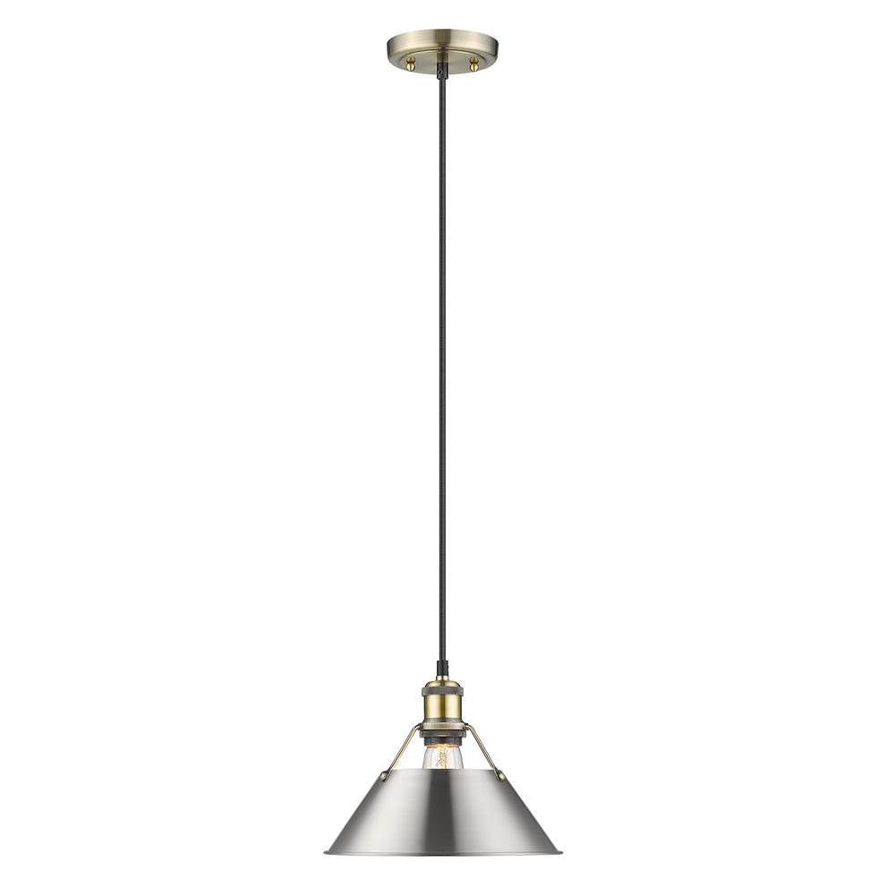 Golden Lighting 3306-M AB-PW Aged Brass Yep By Golden Lighting Orwell 1-light 10in Pendant In Aged Brass And Pewter Shade Image 1