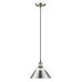 Golden Lighting 3306-M AB-PW Aged Brass Yep By Golden Lighting Orwell 1-light 10in Pendant In Aged Brass And Pewter Shade Image 1