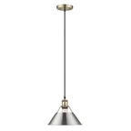 Golden Lighting 3306-M AB-PW Aged Brass Yep By Golden Lighting Orwell 1-light 10in Pendant In Aged Brass And Pewter Shade Image 1