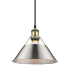 Golden Lighting Orwell Yep By Golden Lighting Orwell 1-light 10in Pendant In Aged Brass And Pewter Shade