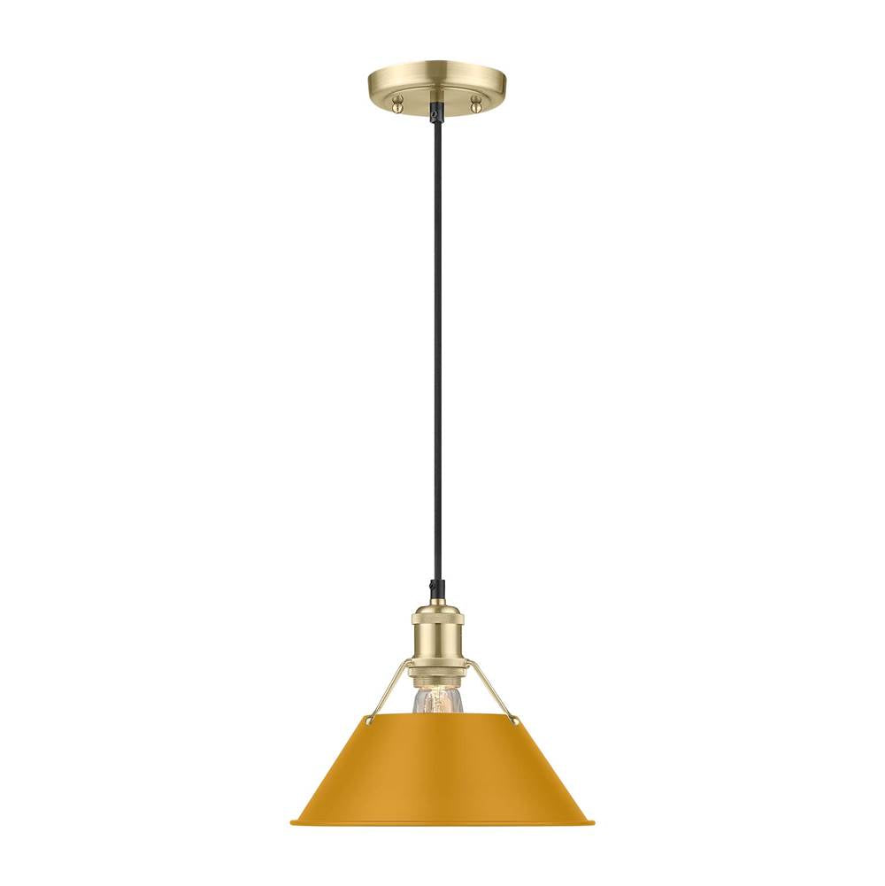 Golden Lighting Orwell Yep By Golden Lighting Orwell 1-light 10in Pendant In Aged Brass And Auric Yellow Shade