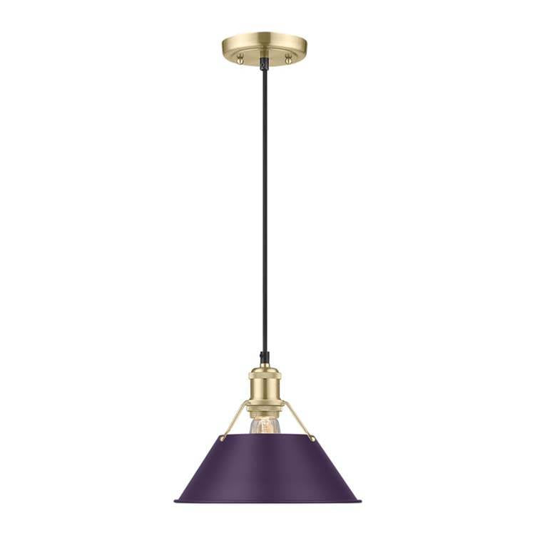 Golden Lighting Orwell Yep By Golden Lighting Orwell 1-light 10in Pendant In Aged Brass And Exotic Purple Shade