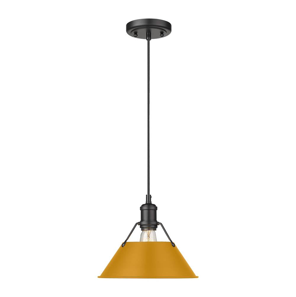 Golden Lighting Orwell Yep By Golden Lighting Orwell 1-light 10in Pendant In Aged Brass And Auric Yellow Shade