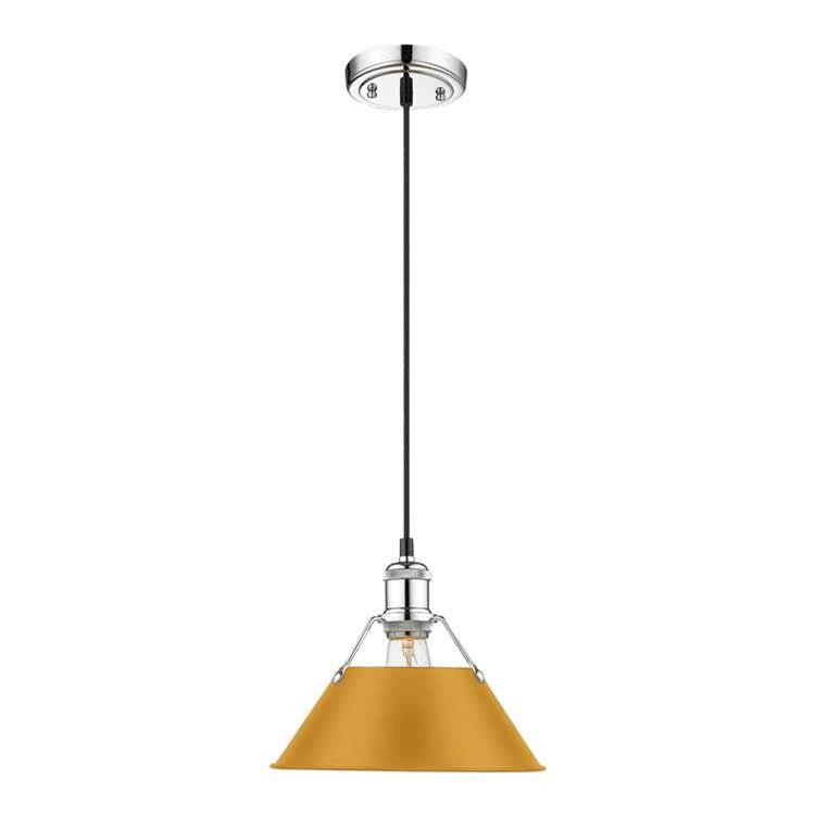 Golden Lighting Orwell Yep By Golden Lighting Orwell 1-light 10in Pendant In Aged Brass And Auric Yellow Shade
