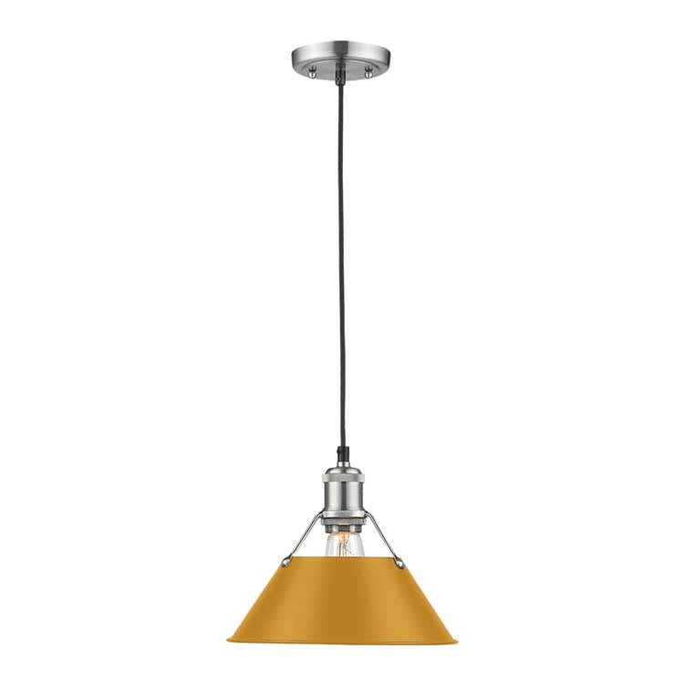 Golden Lighting Orwell Yep By Golden Lighting Orwell 1-light 10in Pendant In Aged Brass And Auric Yellow Shade