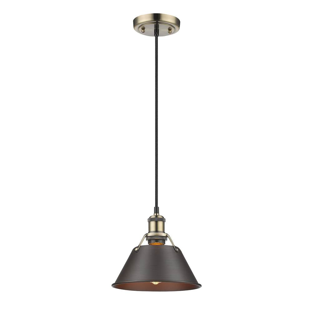 Golden Lighting Orwell Yep By Golden Lighting Orwell 1-light 8in Pendant In Aged Brass And Rubbed Bronze Shade