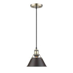 Golden Lighting 3306-S AB-RBZ Aged Brass Yep By Golden Lighting Orwell 1-light 8in Pendant In Aged Brass And Rubbed Bronze Shade Image 1