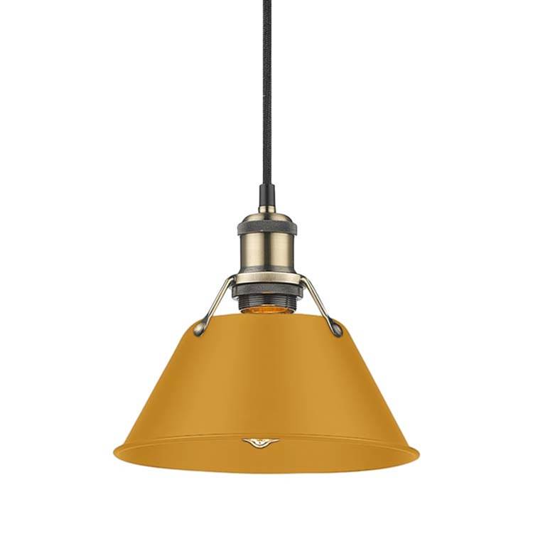 Golden Lighting 3306-S AB-AY Aged Brass Yep By Golden Lighting Orwell 1-light 8in Pendant In Aged Brass And Auric Yellow Shade Image 1