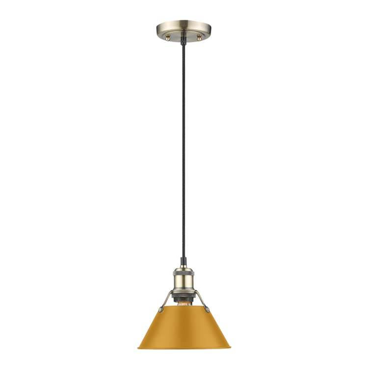 Golden Lighting Orwell Yep By Golden Lighting Orwell 1-light 8in Pendant In Aged Brass And Auric Yellow Shade