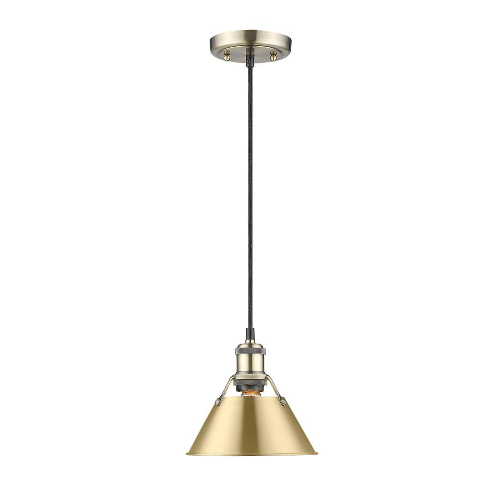 Golden Lighting 3306-S AB-BCB Aged Brass Yep By Golden Lighting Orwell 1-light 8in Pendant In Aged Brass And Brushed Champagne Brass Shade Image 1