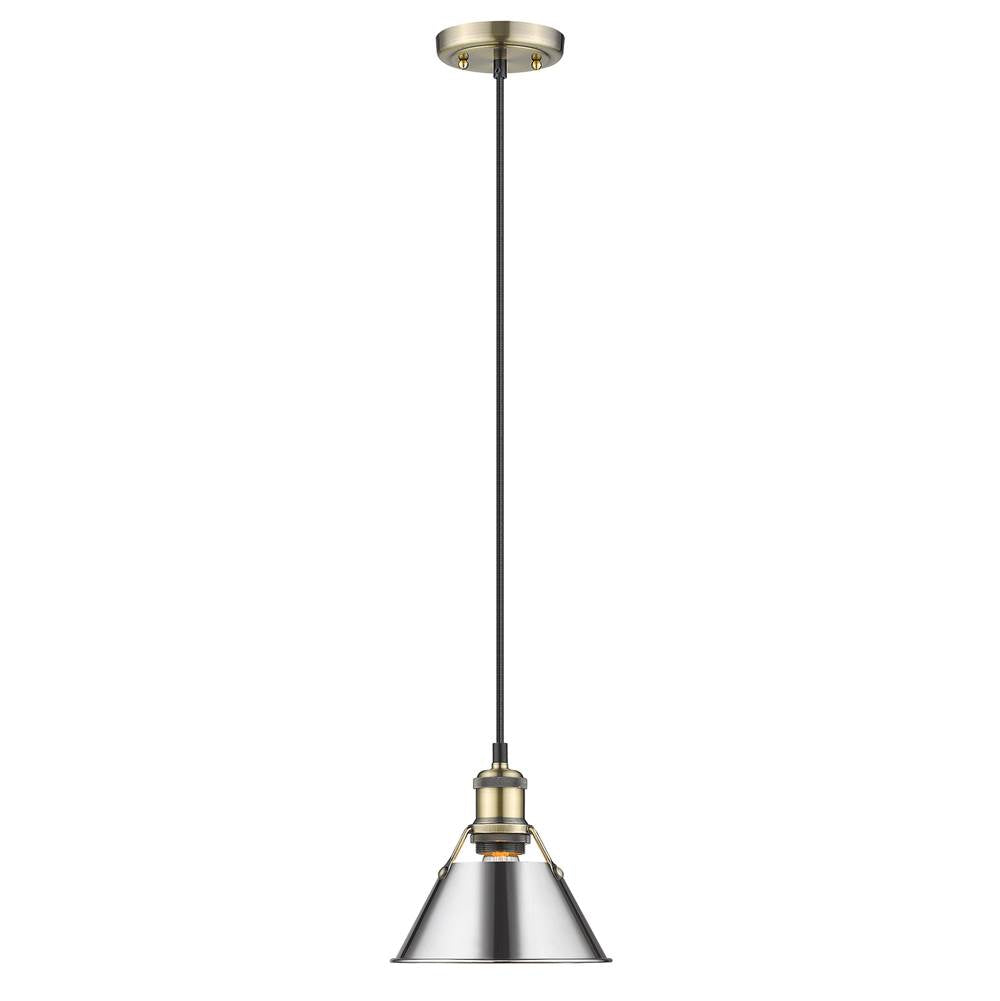 Golden Lighting 3306-S AB-CH Aged Brass Yep By Golden Lighting Orwell 1-light 8in Pendant In Aged Brass And Chrome Shade Image 1