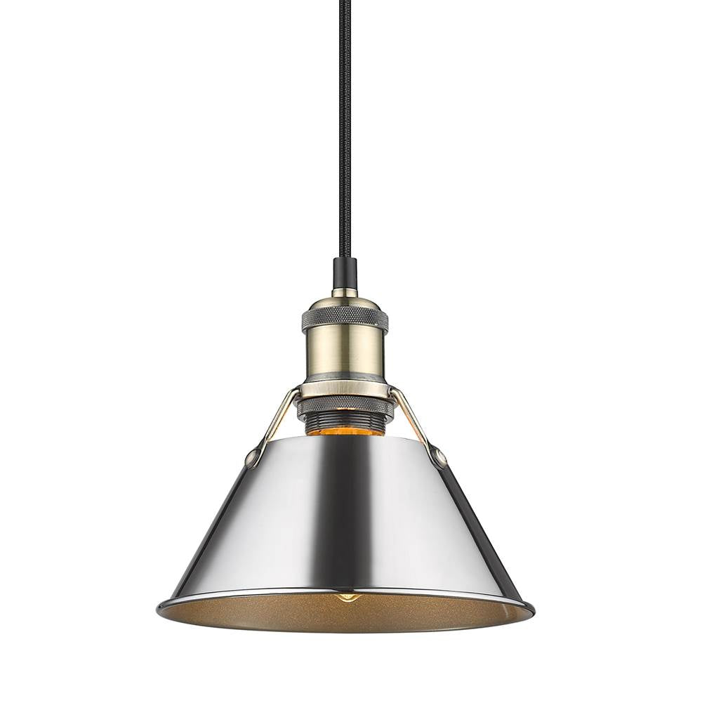 Golden Lighting Orwell Yep By Golden Lighting Orwell 1-light 8in Pendant In Aged Brass And Chrome Shade