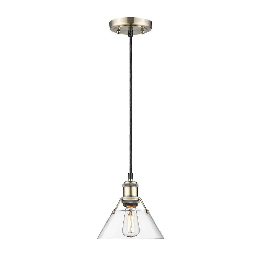 Golden Lighting 3306-S AB-CLR Aged Brass Yep By Golden Lighting Orwell 1-light 8in Pendant In Aged Brass And Clear Glass Image 1