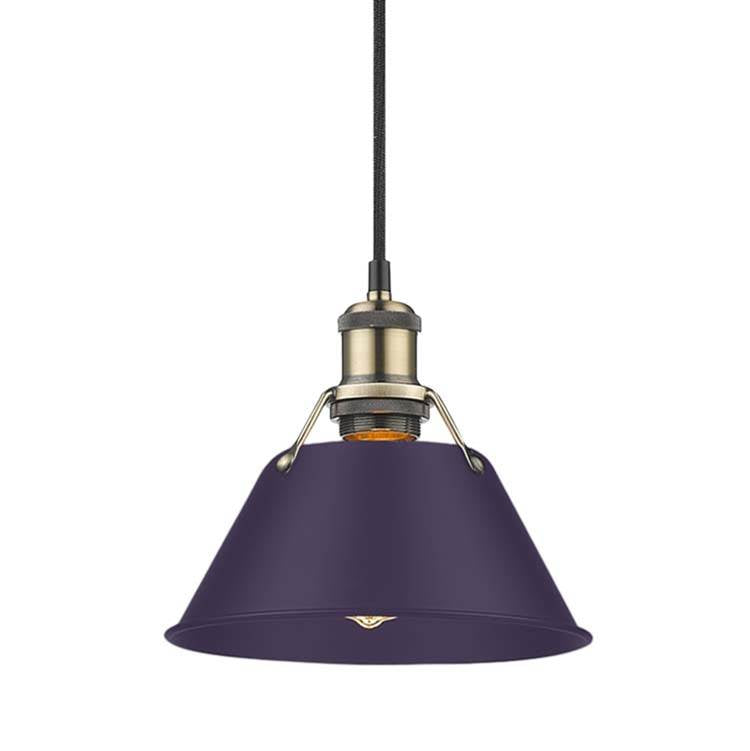 Golden Lighting 3306-S AB-EP Aged Brass Yep By Golden Lighting Orwell 1-light 8in Pendant In Aged Brass And Exotic Purple Shade Image 1