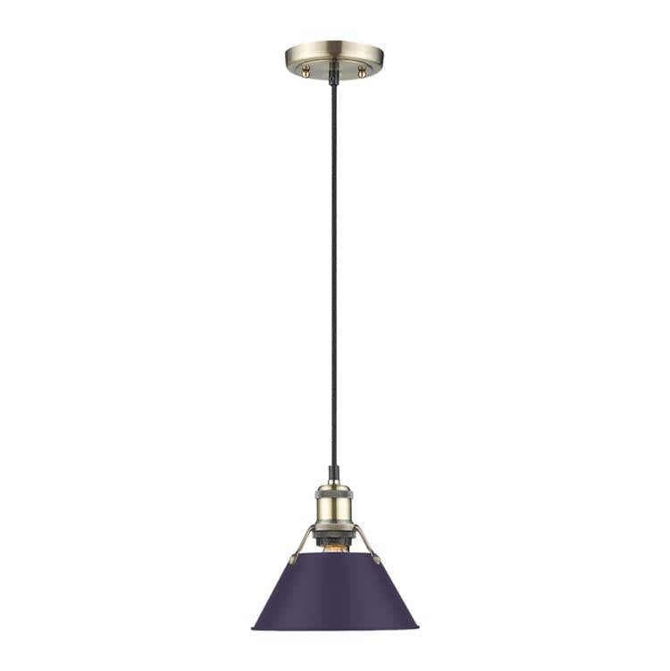 Golden Lighting Orwell Yep By Golden Lighting Orwell 1-light 8in Pendant In Aged Brass And Exotic Purple Shade