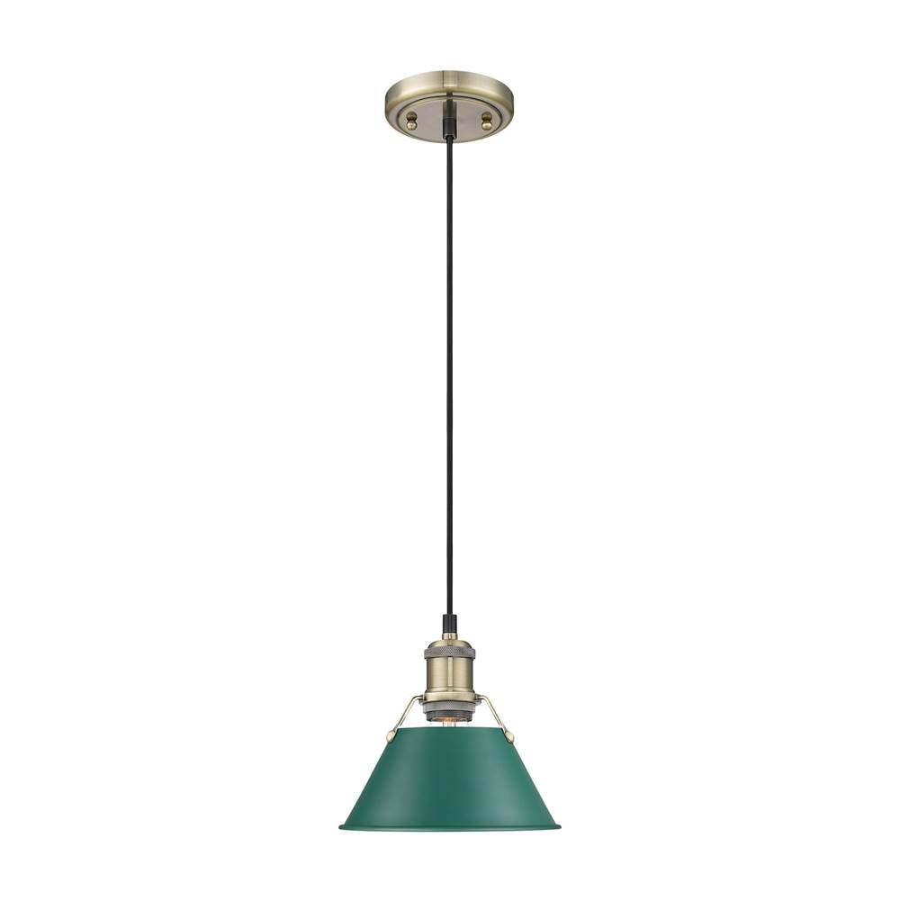 Golden Lighting 3306-S AB-GN Aged Brass Yep By Golden Lighting Orwell 1-light 8in Pendant In Aged Brass And Pine Green Shade Image 1