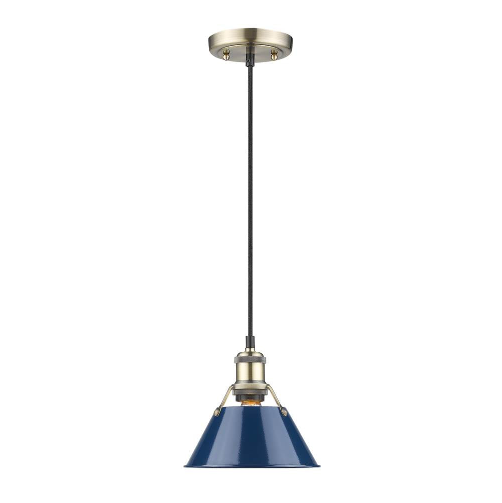 Golden Lighting 3306-S AB-NVY Aged Brass Yep By Golden Lighting Orwell 1-light 8in Pendant In Aged Brass And Navy Blue Shade Image 1