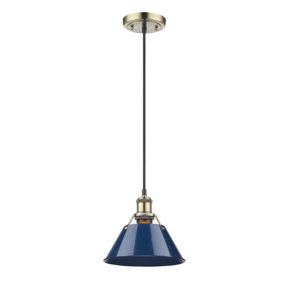 Golden Lighting Orwell Yep By Golden Lighting Orwell 1-light 8in Pendant In Aged Brass And Navy Blue Shade