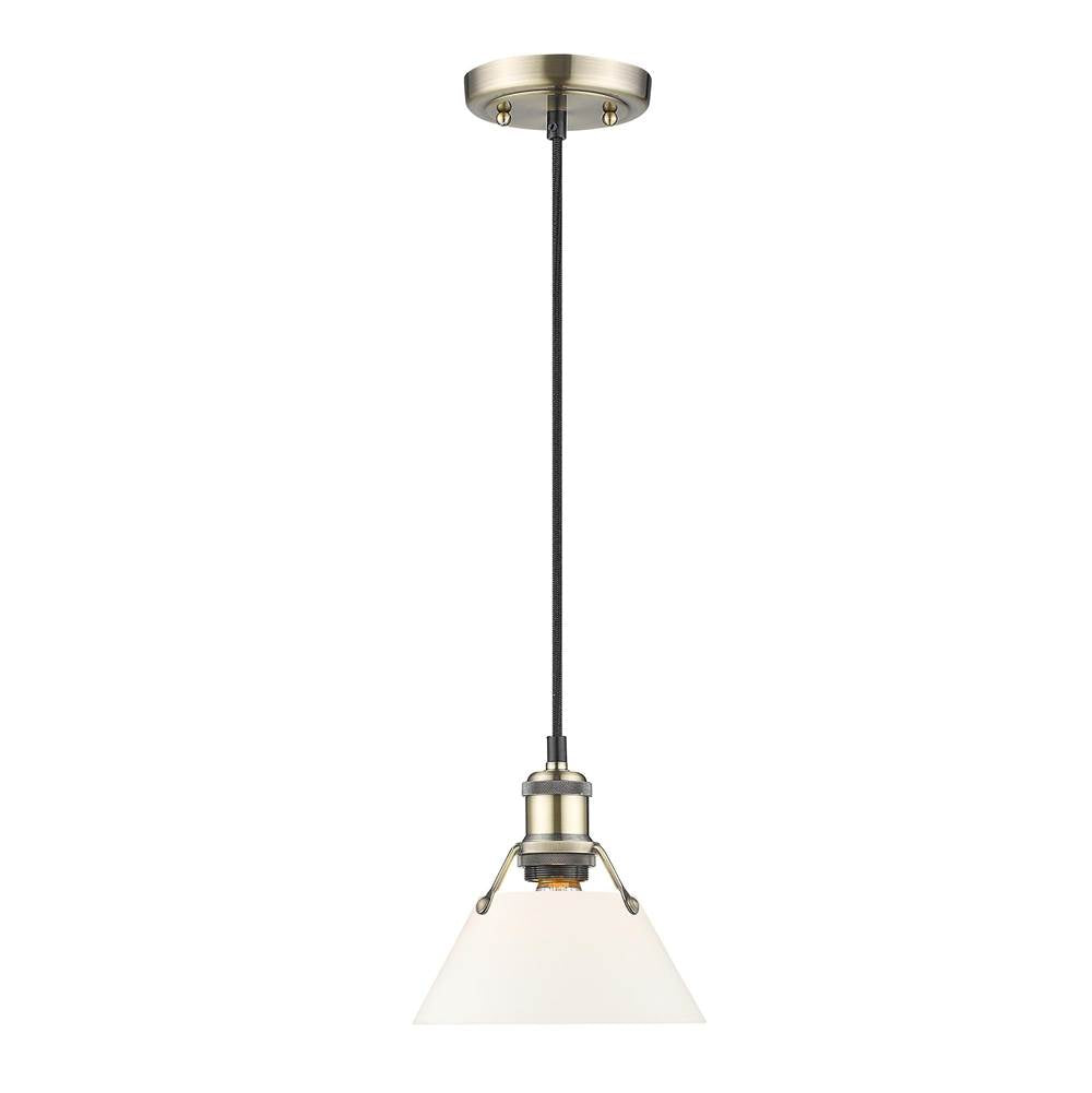 Golden Lighting 3306-S AB-OP Aged Brass Yep By Golden Lighting Orwell 1-light 8in Pendant In Aged Brass And Opal Glass Image 1