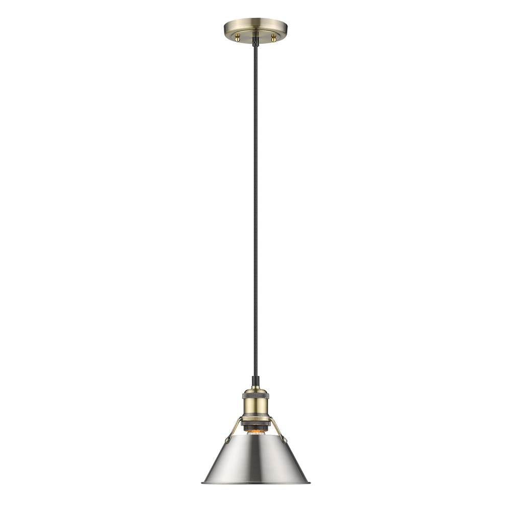 Golden Lighting 3306-S AB-PW Aged Brass Yep By Golden Lighting Orwell 1-light 8in Pendant In Aged Brass And Pewter Shade Image 1