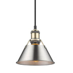 Golden Lighting Orwell Yep By Golden Lighting Orwell 1-light 8in Pendant In Aged Brass And Pewter Shade