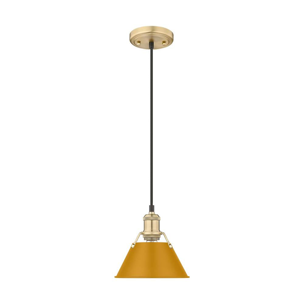 Golden Lighting Orwell Yep By Golden Lighting Orwell 1-light 8in Pendant In Aged Brass And Auric Yellow Shade