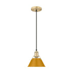 Golden Lighting Orwell Yep By Golden Lighting Orwell 1-light 8in Pendant In Aged Brass And Auric Yellow Shade