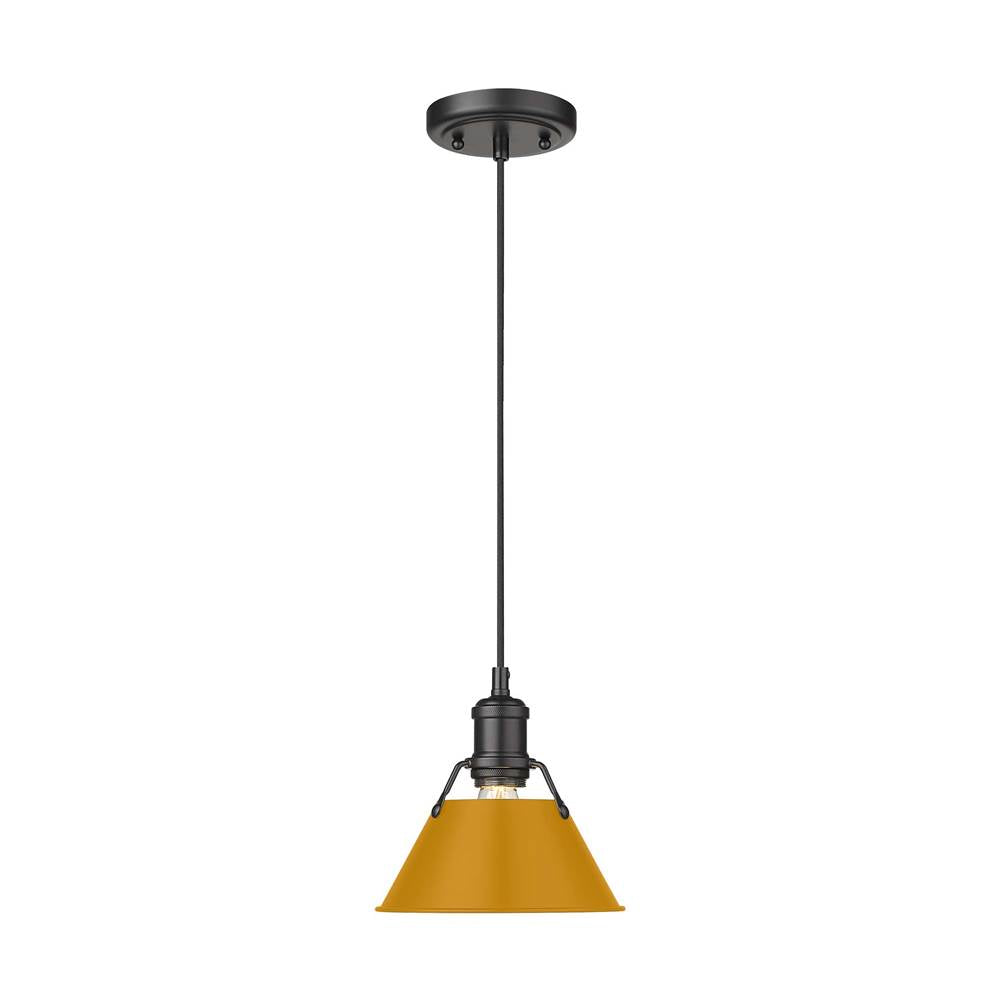 Golden Lighting Orwell Yep By Golden Lighting Orwell 1-light 8in Pendant In Aged Brass And Auric Yellow Shade