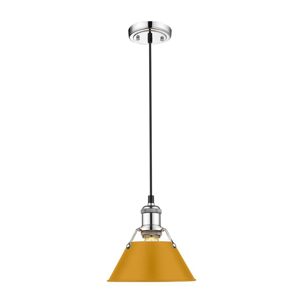 Golden Lighting Orwell Yep By Golden Lighting Orwell 1-light 8in Pendant In Aged Brass And Auric Yellow Shade